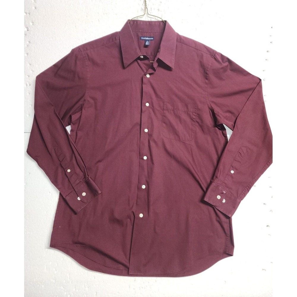 Croft & Barrow Shirt Men Medium Sz 15 1/2 - 16 Maroon Long Sleeve Casual‎ Collar